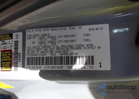 2019 Toyota Tacoma Trd Sport from USA, damaged, VIN 5TFSZ5AN4KX193298